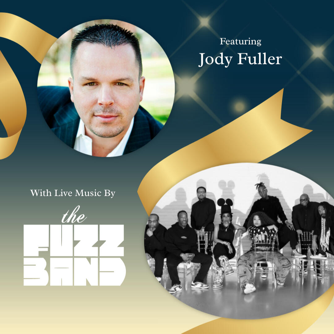 Graphic with photo of gala speaker Jody Fuller and The Fuzz Band